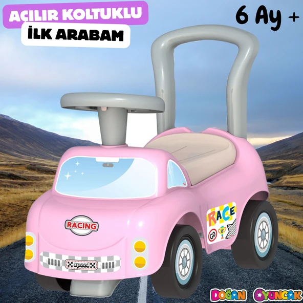 Sevimli İlk Arabam Pembe - Binmeli Araba İlk Arabam - Çocuk Arabası - İlk Adım Arabası - 4 Teker Araç ürün görseli 1