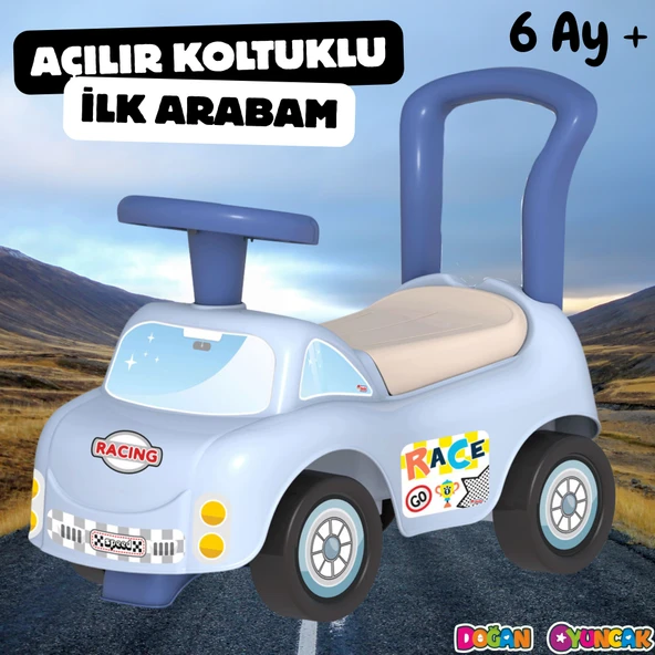 Sevimli İlk Arabam Mavi - Binmeli Araba İlk Arabam - Çocuk Arabası - İlk Adım Arabası - 4 Teker Araç ürün görseli 1