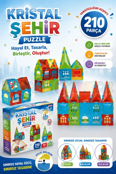 Kristal Şehir Puzzle (210 Parça) - Lego Setleri - Geometrik Oyuncak - Kristal Lego Seti - Cam Lego ürün görseli 1