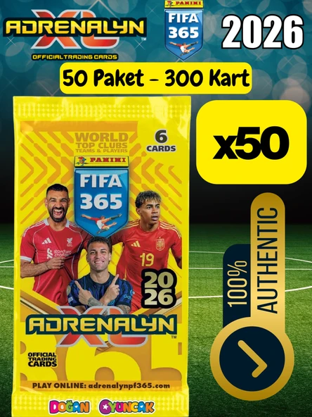 Panini FIFA 365 Adrenalyn XL 2026 Trading Kart (50 Paket) - Futbolcu Kartları - Trading Oyuncu Kartı - Fifa Oyuncu Kartı ürün görseli 1