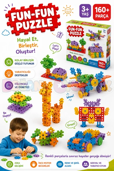 FunFun Puzzle (160 Parça) - Lego Setleri - Geometrik Oyuncak - Fun-Fun - Kare Bloklar ürün görseli 1