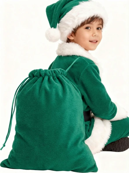 Yeşil Noel Baba Hediye Çuvalı Mini Boy (35X50 cm) ürün görseli 1
