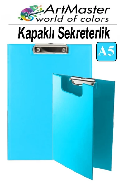 A5 Açık Mavi Kapaklı Sekreterlik 1 Adet Renkli Klipsli Metal Mekanizmalı 80 Yaprak Kapasiteli Ofis Büro ürün görseli 1