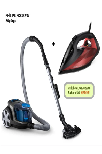 PHILPS FC9332/07 TURBO BASLIKLI POWER PRO SUPURGE + DST7022 7000 SERİSİ 2800 WATT BUHARLI ÜTÜ ürün görseli 1