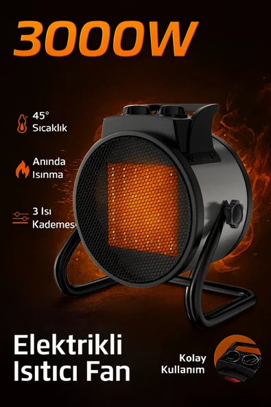 Yüksek Güçlü Hızlı Elektrikli Isıtıcı Fan Otomatik Aşırı Isınma Koruması 3 Kademeli Sessiz 3000W ürün görseli 1