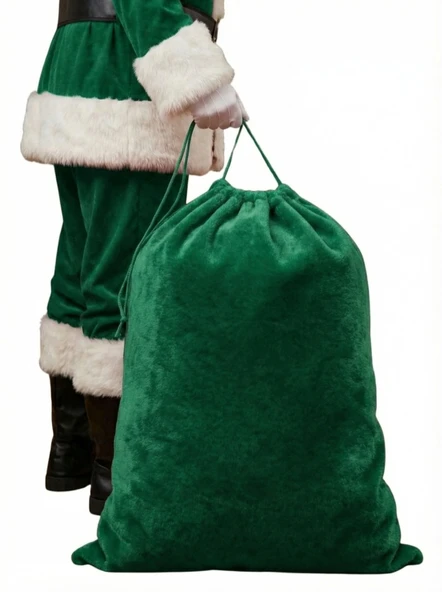 Yeşil Noel Baba Hediye Çuvalı Boy (70X100 cm) - Resim 3