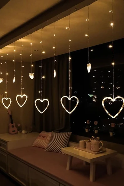 MAGICLEDCORNER Kalp Perde Led Işık Fişli - Resim 3