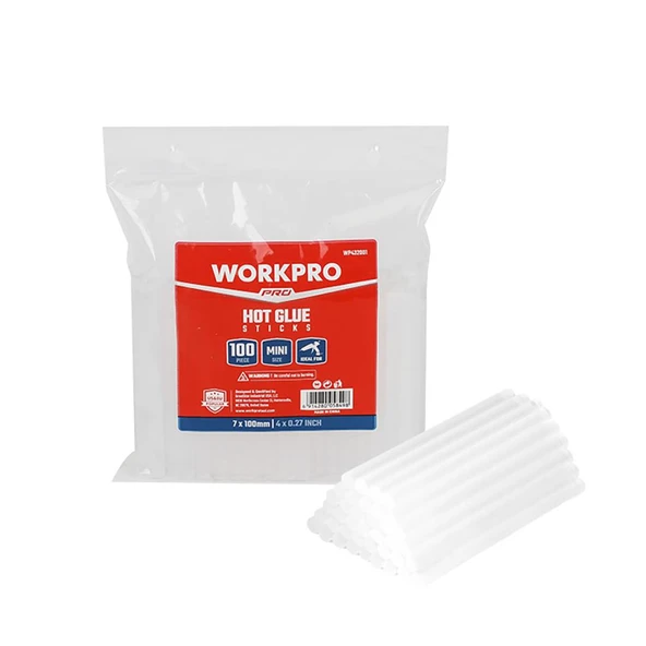 WORKPRO WP432001 7x100mm Sıcak Silikon Tabancası İçin 100 Adet Şeffaf Yedek Silikon/Mum ürün görseli 1