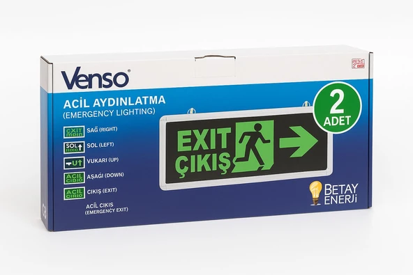 Venso Acil Çıkış Işıldak LED Exit Tabela  Çift Yönlü Acil Aydınlatma Armatürü 2 adet ürün görseli 1