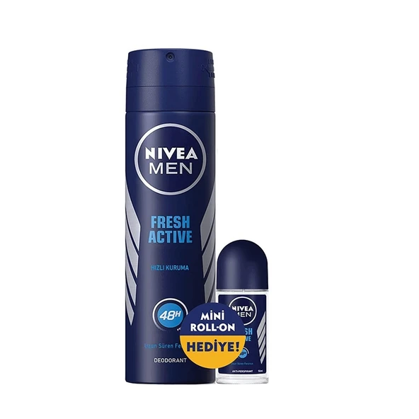 NIVEA DEO 150ML FRESH ACTIVE MEN + 25ML ROLL-ON HEDIYE 7180 ürün görseli 1