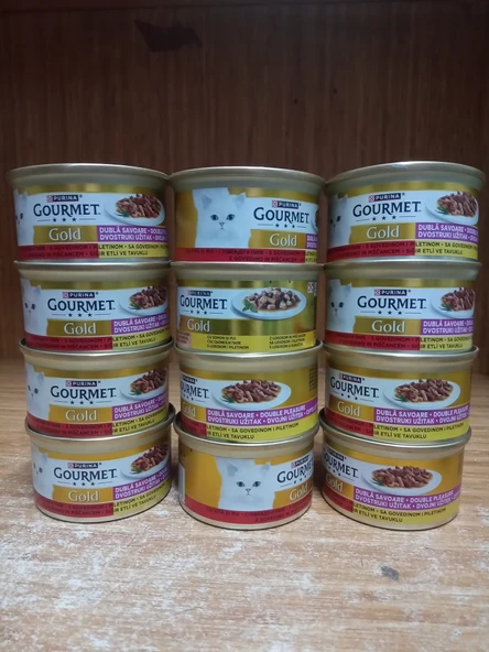 GOURMET GOLD KIYILMIŞ ÇİFTE LEZZET SIĞIR ETLİ-TAVUKLU KEDİ KONSERVE 85 GRAM X 12 ADET ürün görseli 1
