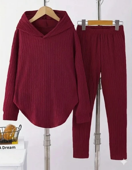 Kadın Uzun Kollu Kapşonlu Meloni Bluz Ve Pantolon Ikili Takım ürün görseli 1