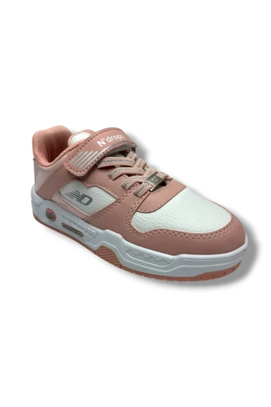 Ndrops 012-26 Deri Cırt Bantlı Kız Çocuk Sneaker Pudra Beyaz 31-35 ürün görseli 1