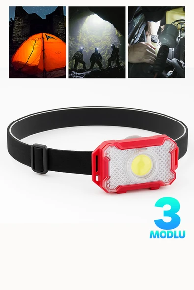 3 Modlu Pilli Kafa Lambası Kampçı Tamirci Balıkçı Outdoor Kafa Feneri Işığı Dörtgen K4108 ürün görseli 1