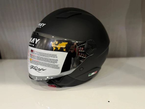 KASK SWAY SW 765 Matt Black (GÜMÜŞ VİZÖR) ürün görseli 1