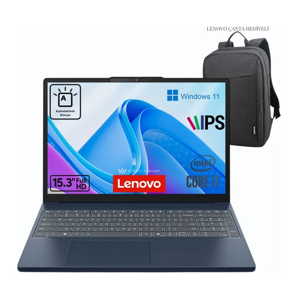 Ideapad Slim 3 15IRH10 P2 (Işıklı Klavye) I7-13620H 16GB Ddr5 512GB SSD Wuxga 15.3" IPS 60Hz WIN11 Pro Taşınabilir Bilgisayar ürün görseli 1