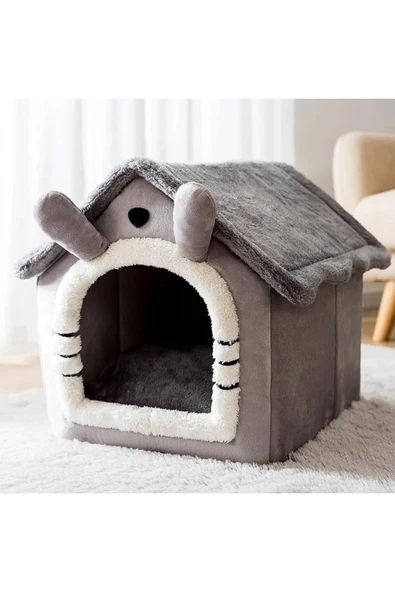 HPYTECH Yumuşak Peluş Kedi&Köpek Evi Kapalı Kulübe Tasarım–Sıcak,Yıkanabilir Minderli Evcil Yatak ürün görseli 1