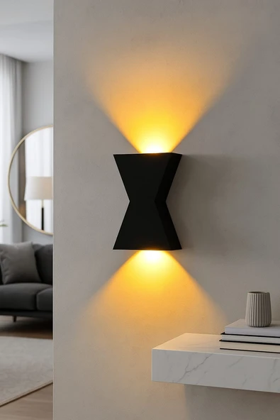 3D Design Zaman Pilli Dekoratif Duvar Aydınlatması Aplik Gece Lambası (Siyah- Günışığı) ürün görseli 1