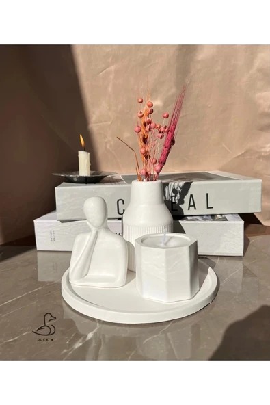 Dekoratif İnsan Figürlü Vazo Ve Mum Set 17-17 Cm ürün görseli 1