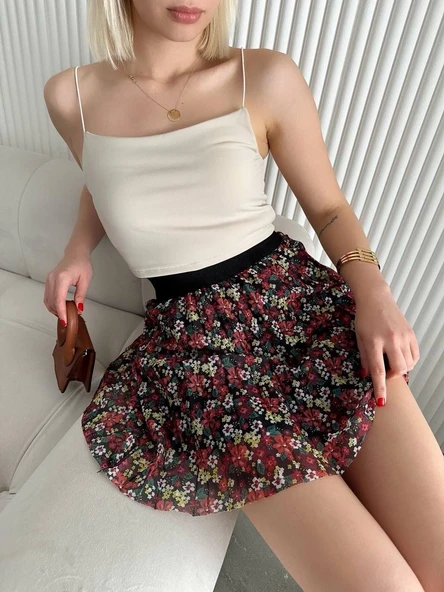 Baskılı astarlı mini etek - Resim 5