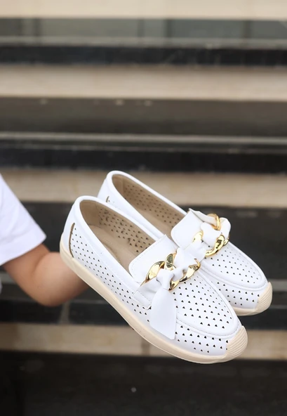Riwan Beyaz Cilt Babet Ayakkabı - Resim 2