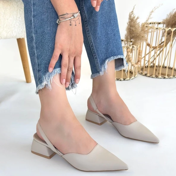 Jenti Bej Cilt Topuklu Ayakkabı - Resim 4