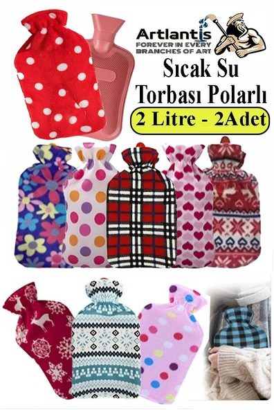 Sıcak Su Torbası 2 Adet 2 Litre Renkli Polar Yıkanabilir Kılıflı Su Torbası Karın Bel Ayak Ağrı Kauçuk Sevimli ürün görseli 1