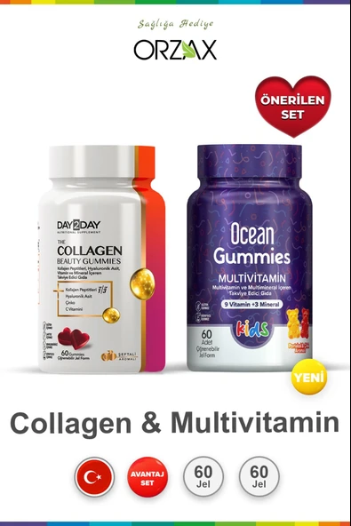 Day2day The Collagen Beauty Gummies 60 Tablet & Ocean Gummies Multivitamin Kids 60 Adet ürün görseli 1