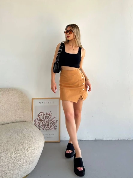 Dört çıtçıtlı Gabardin şort etek - Resim 3
