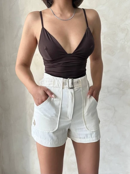 Kemer detaylı gabardin şort s25289 - Resim 4