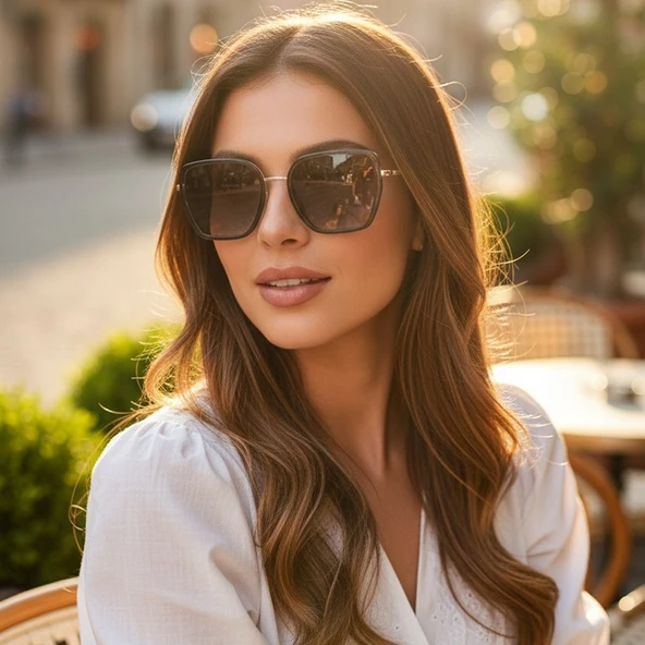 Daniel Klein DK4339-1 Degrade Siyah Gold Kare Model Aura Cat Eye Kadın Güneş Gözlüğü ürün görseli 1