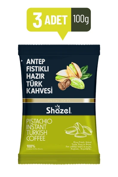 Shazel Antep Fıstıklı Hazır Türk Kahvesi 100 gr x 3 Adet ürün görseli 1