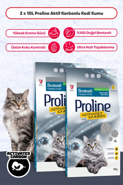 Proline Proline Aktif Karbonlu Topaklanan Kedi Kumu 10 Lt X 2 Adet ürün görseli 1