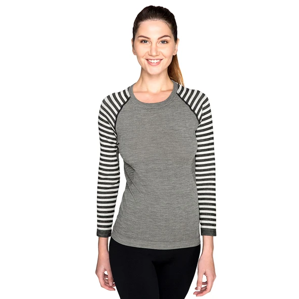 Thermoform Ultimate Merino Kadın Seamless Çizgili Termal Üst İçlik Sweatshirt Antrasit ürün görseli 1