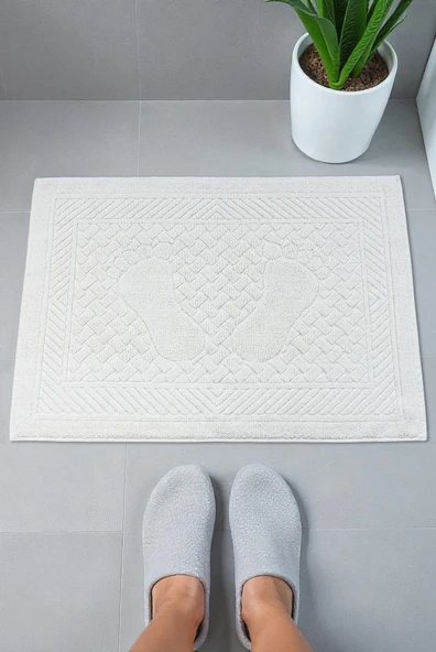 Ayak İzi Desenli 2li Ayak Havlusu - 50x70 cm - Su Emici Banyo Paspası Seti - Beyaz - 04085 ürün görseli 1
