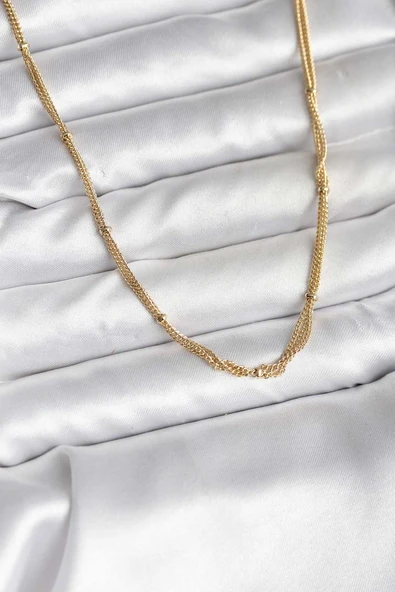 14K Gold Renk Kaplama Topçuk Zincirli Model CM Kadın Kolye - TJ-BKO10734 ürün görseli 1