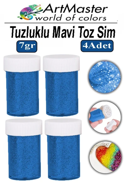 Toz Sim Mavi 4 Adet 7 Gr Tuzluklu Etkinlik Ders Okul Slime Dekorasyon Renkli Toz Sim Dekor Süsleme ürün görseli 1