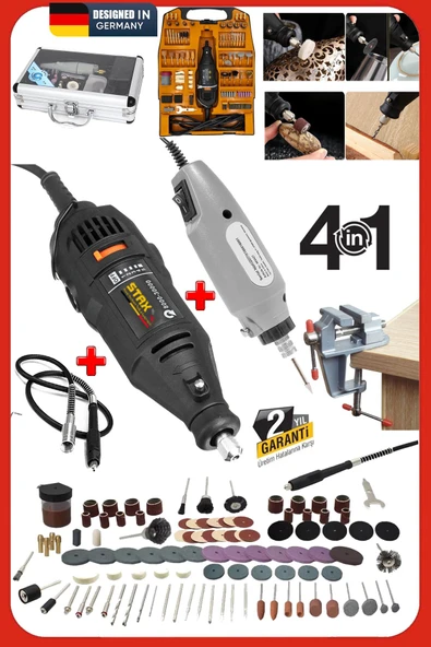 4IN1 Alüminyum Çantalı 62 Parça 12V Mini Gravür Hobi Taşlama Oyma Seti  + 300Parça 500W Dremel Seti ürün görseli 1