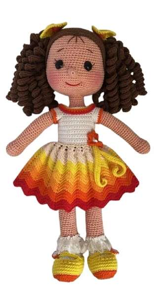 Yaz Ateşi Kıvırcık Saçlı Karnaval Bebek Amigurumi Organik Oyuncak ürün görseli 1