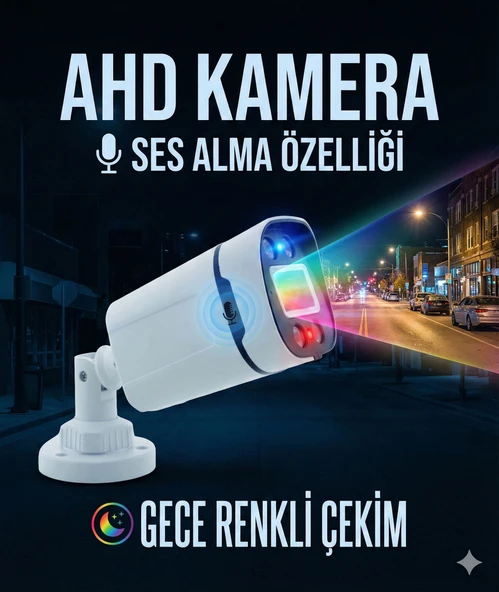 Kadraj - Gece Renkli -  SESLI 5MP Sony Seculensli 1080p Full HD AHD Güvenlik Kamerası - 4X Ultra Warm LED  Colorvu - Plastik Kasa ürün görseli 1