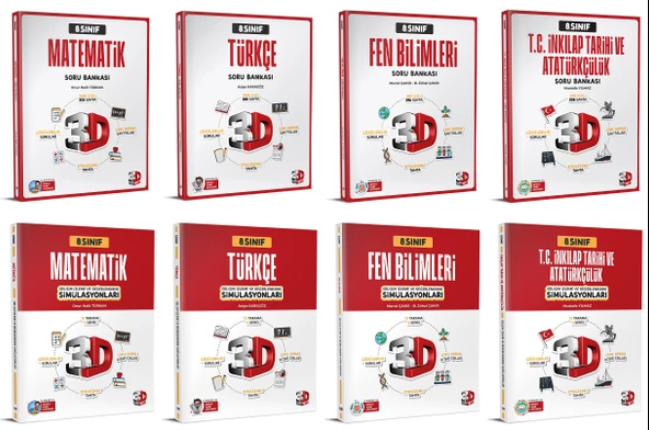 3D 2025 8. Sınıf Lgs Matematik + Türkçe + Fen + İnkılap Similasyon Deneme + Soru Seti 8 Kitap Tam Set ürün görseli 1