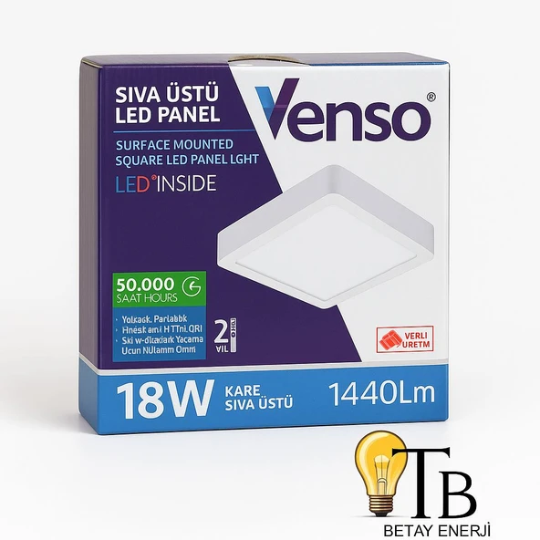 Venso 18W Kare Sıva Üstü LED Panel Beyaz Işık (6500K) ürün görseli 1