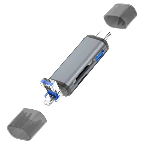 Daytona ADS-28 6ın1 Otg Card Reader- Lightning Apple, Iphone& Ipad için, USB 3.0 to Type C SD/TF Kart Okuyucu ürün görseli 1