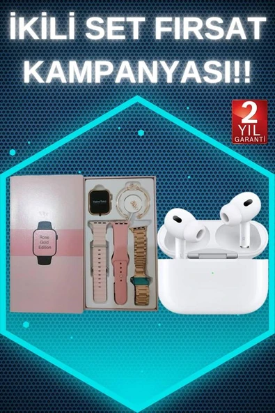 3 Kordonlu Pembe Amoled Ekran Akıllı Saat ve Yeni Nesil Pro Kablosuz Bluetooth Kulaklık ANC/ENC ürün görseli 1