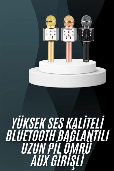 Karaoke Mikrofon Bluetooth Bağlantılı Aux Girişli Uzun Pil Ömrü Yüksek Ses Kaliteli ürün görseli 1