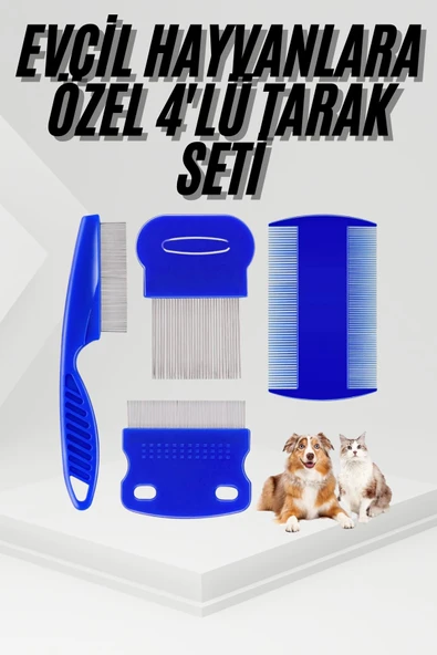 4'lü Bit Pire Tarağı Set Kedi Köpek Evcil Hayvan Tüy Toplayıcı Mavi ürün görseli 1
