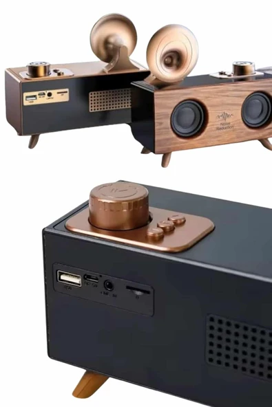 Bluetooth Nostalji Speaker Radyo Gramofon Ahşap Renk Vintage ürün görseli 1