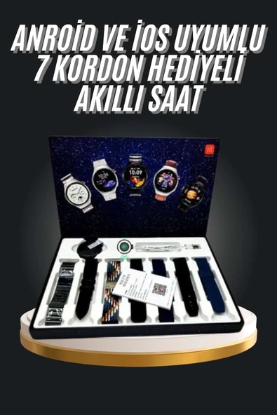 7 Kordonlu Akıllı Saat Siyah Kasa Dokunmatik Ekran Uyku ve Sağlık Takibi ürün görseli 1