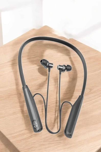 Boyun Askılı Bluetooth Kulaklık Uzun Şarj Süreli Dijital Göstergeli Kablolu ürün görseli 1