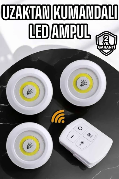 Spot Lamba Led Işık 3'lü Uzaktan Kumandalı Pilli Yapışkanlı Kablosuz ürün görseli 1